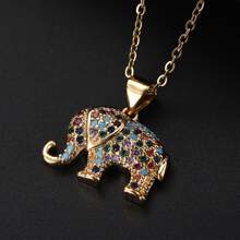 Small Elephant Inlaid  18K Gold Plated Pendant Necklace Women's and men's Neck Chain Luxury Niche Design Clavicle Chain Ornament - D - View 2