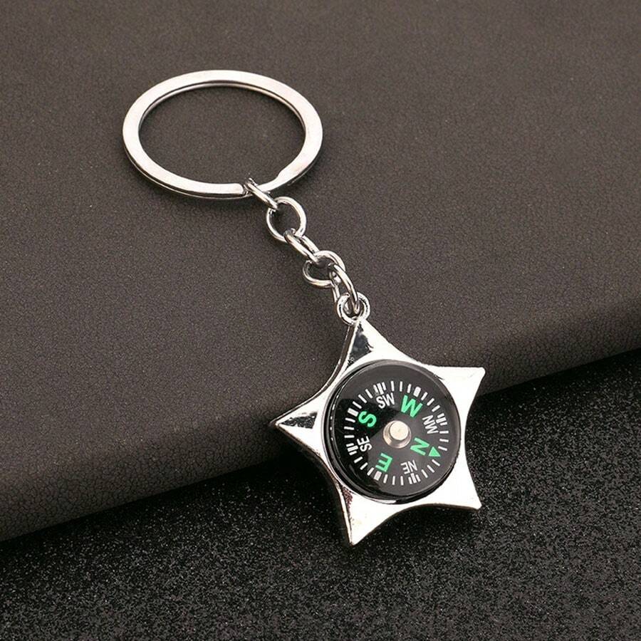 1入組中性銀色鋅合金梨形指南針鑰匙扣 - 銀色 - 查看 1