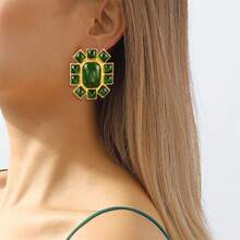 1對復古幾何形狀彩色優雅時尚耳環 - 綠色 - 查看 1