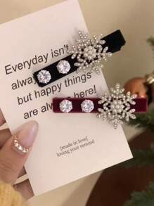 1入雪花珍珠髮夾,高質感好石雪花剪,適用於女性髮飾配件 - 酒紅色 - 查看 2