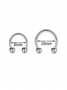 Unisex Stainless Steel Horseshoe Bar Nose Ring, Labret Lip Ring, Ear Stud Piercing Jewelry - Silver - View 2