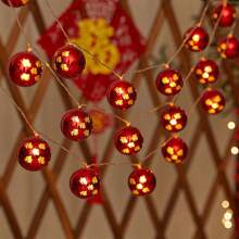 1pc 1.5m/10 Led Chinese New Year Five Blessings Decorative Lights, Battery Operated (2 X Aa Batteries Required) - Red - View 4