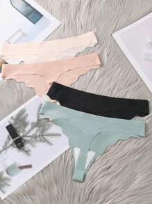 Women's 4pcs/Set Solid Colors Ice Silk Seamless Low-Rise Thongs, Sexy - Multicolor - View 7