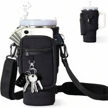 1Pc 40Oz Chai Túi Đựng, Có Dây Đeo Vai Có Thể Điều Chỉnh Và Móc Đa Năng, phù Hợp Với Bình Nước Du Lịch Đi Bộ Đường Dài, Cắm Trại - màu đen - Xem 1