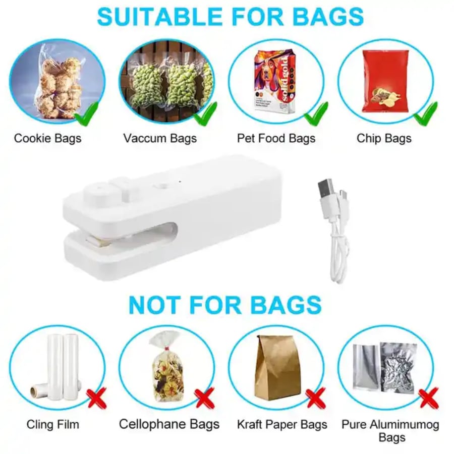Snack Fresh Bags Sealer Usb Rechargeable Bag Heat Sealer Handheld