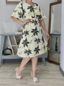 Vestido Midi Evasê Com Marcação na Cintura e Bolso Faca Primavera Verão