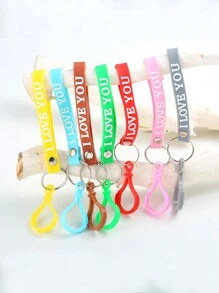1只創意矽膠卡通字母彩色鑰匙扣,附掛繩適用於情侶,簡約風格 - 黃色 - 查看 1