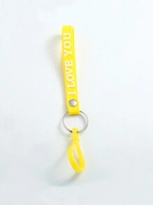 1只創意矽膠卡通字母彩色鑰匙扣,附掛繩適用於情侶,簡約風格 - 黃色 - 查看 2