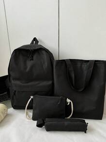 4pcs School Bag Set Backpack Laptop Backpack Rucksack Large Capacity Portable Multifunctional Outdoor Travel Sport Solid Color Canvas Minimalist For Friend Travel Accessories, School Bag Set, School Essential Stuff For Women, Girls & Students, Student Bag Sets With Pencil Case, School Bag With Pouch For Women