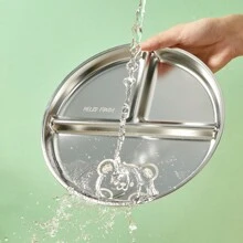 WORTHBUY 1 件 304 不銹鋼多功能分隔盤,大容量防燙防摔控食盤,適合餐廳女性和成人 - 銀色 - 查看 5