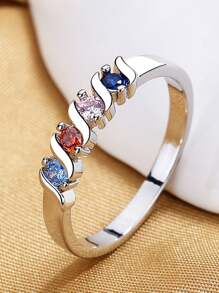 1 Pezzo Anello A Singola Riga Geometrica Piccola In Acciaio Inossidabile, Dello Stile Europeo E Americano Con Colori Vivaci, Bijoux Minimalista Da Donna Per Feste - Argento - Visualizzare 5