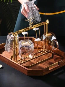 1pc Gold Color Metal Coffee Cup Holder, Countertop Drainage Display Rack, Space Saving Kitchen Glass Cup Storage Shelf - Gold - View 5