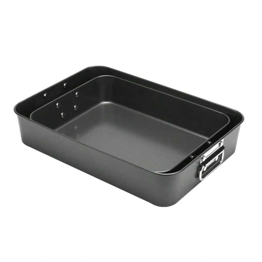 13.7inch Black Rectangular Roasting Pan With High Sides, Dual Handles