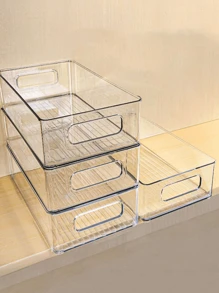 1pc Transparent Storage Box, Desktop Basket, Makeup Organizer, Acrylic Plastic Container, Stackable Open Storage Rack
