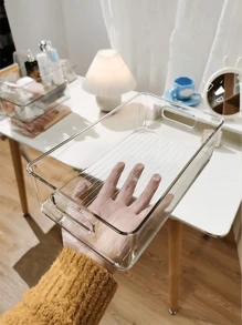 1pc Transparent Storage Box, Desktop Basket, Makeup Organizer, Acrylic Plastic Container, Stackable Open Storage Rack