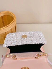 时尚仿珍珠包可爱甜美兔子花朵装饰公主包儿童手提包单肩斜挎包卡哇伊糖果包女童扣式零钱包浅色毛线翻盖方包幼儿童小学生纯色休闲包适合女童儿童小学生日常出游使用旅行配件 - 粉色 - 查看 6