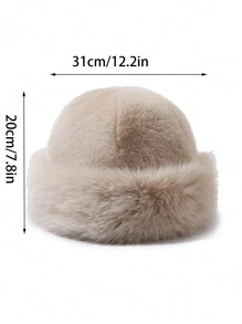 1 件冬季女士保暖贝雷帽，时尚简约公主帽冬季服装 - 米色 - 查看 3