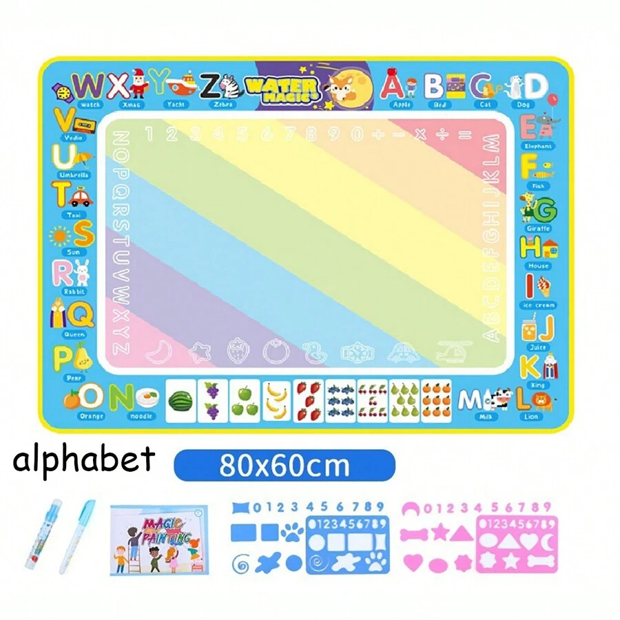 60*80cm水笛畫布 - 兒童繪畫寫作彩色涂鴉繪畫墊玩具帶筆教育玩具適用於2-7歲女孩男孩,幼兒禮物