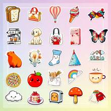 50 件水瓶美學貼紙,適合女孩學生青少年成人的可愛乙烯基防水貼紙,適合剪貼簿、手機、筆記型電腦、行李箱的卡通貼紙包 - 彩色 - 查看 3