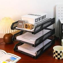 Organizador De Escritorio De Bandeja De Documentos De Plástico De 3 Capas, Caja De Archivo Horizontal Con Múltiples Compartimentos Para Almacenamiento Y Clasificación De Archivos - Negro - Ver 1