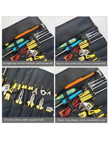 1pc Multipurpose Tool Roll, Electrician Tool Bag, Upgraded Thickened Black Multifunctional Toolkit, Waterproof And Wear-Resistant Carrying Case For House Appliance And Computer Repair, Dual-Layer 600d Oxford Cloth And Multi-Pocket Design - Black - View 5