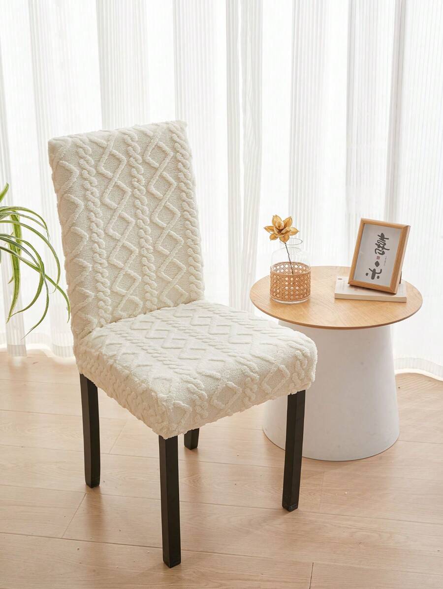 1pc Jacquard Style Thicken Warm Chair Cover, Warm & Soft Solid Color Chair Pad Cover Suitable For Living Room, Kitchen, Dining Room, Bedroom, And Office