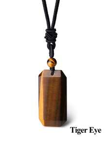 1個長方形天然石晶體掛墜項鍊,男性水晶螢石紫晶虎眼繩鏈可調項鍊h225 - Necklace - 查看 10