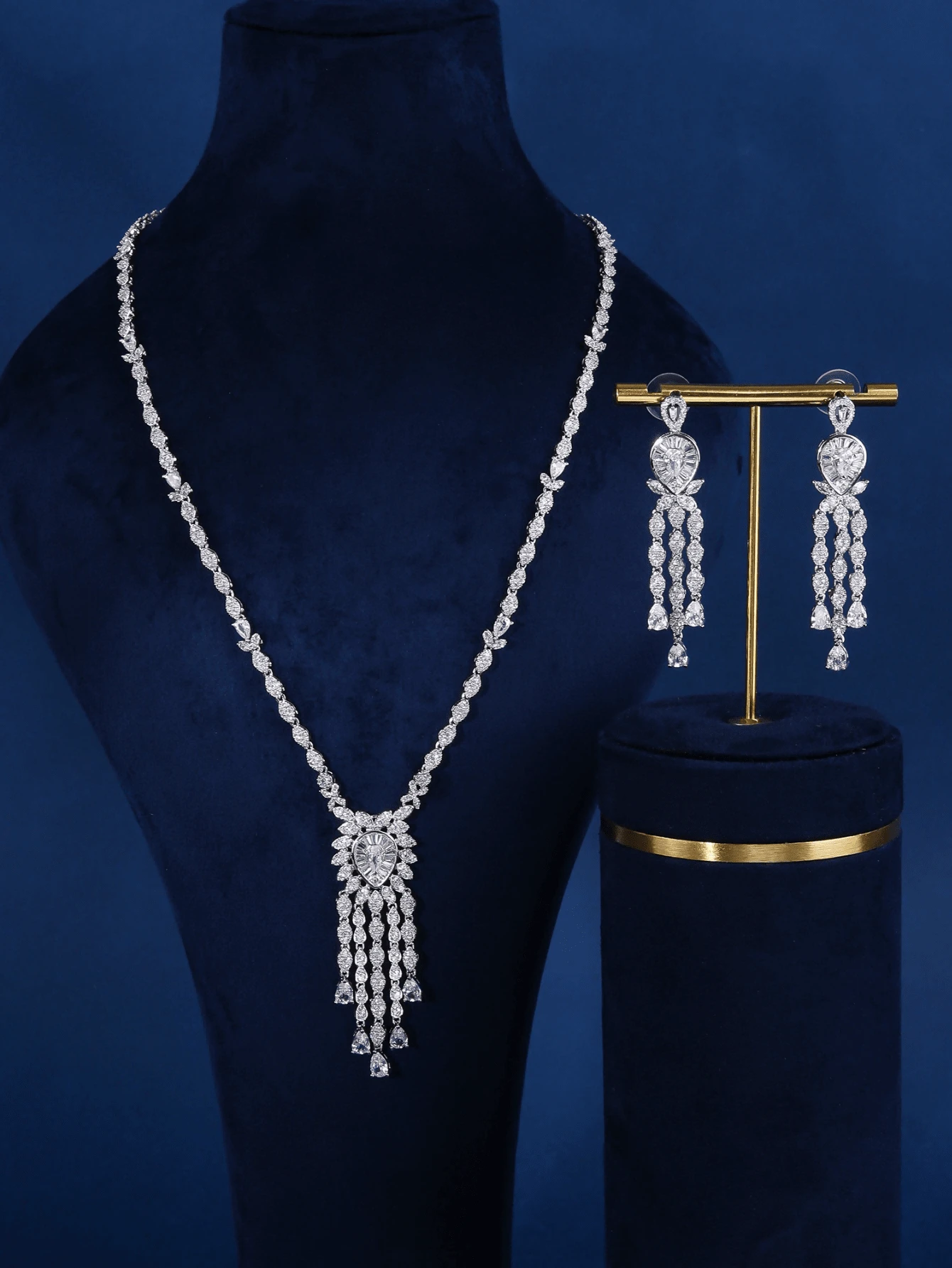 2 Miếng Thiết kế thời trang 3A Khối Zirconia  Bạch kim Mạ Rô-đi-um Trang trí Buổi tiệc Tua Dây chuyền Hoa tai Sang trọng Bộ trang sức Đối với phụ nữ - tua rua giọt nước - Xem 1