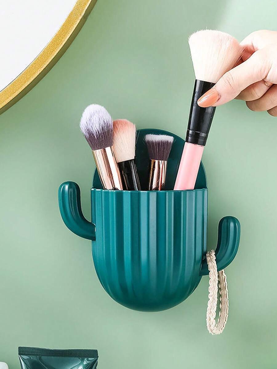 1入組仙人掌浴室配件無痕掛牆收納毛圈,化妝品收納盒 - 墨綠 - 查看 1