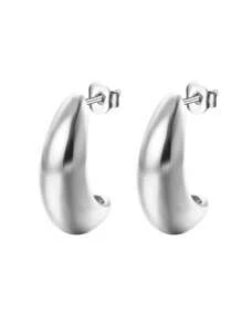 1pair High-grade Stainless Steel Bean Design Earrings With Simple & Unique 18k Gold Drip-shaped Charm, Golden Color, Women's Fashion - Yellow Gold - View 5