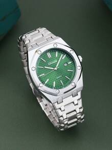 Denvosi Men's Stainless Steel Business Watch, Waterproof, Date Display, Quartz Wrist Watch For Daily Decoration - Green - View 3