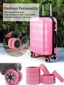 件/套行李箱輪罩，辦公輪椅輪罩，便攜式行李箱輪保護罩彩色矽膠行李輪罩行李萬向輪輪罩，降噪輪罩辦公椅，旅行配件，隨身行李箱輪罩適合大多數輪子行李套裝旅行返校旅行必需品飛機行李箱隨身攜帶學生男女度假行李 - 粉色 - 查看 3