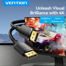 VENTION 4K DisplayPort 线缆，[4K@60Hz, 2K@144Hz] DP 线缆 1.2 镀金编织高速显示端口线 144Hz，适用于游戏显示器、显卡、电视、PC、笔记本电脑 - 黑色 - 查看 2