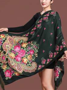 1pc Women's Winter Thick Warm Casual Style Scarf Russian Style Long Shawl - Black - View 1