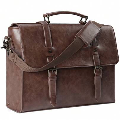 Leather Mens Messenger Bag Vintage 15.6 Inch Waterproof Leather Laptop Briefcase Large Satchel Shoulder Bag Retro Office College Computer Laptop Bag