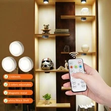 無線1500mah可充電led 3/6個薄餅形壁櫥燈,遙控器,磁性安裝,適用於廚房、櫥櫃、展示櫃 - 白色 - 查看 6