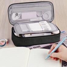 Large Pencil Case,Pencil Pouch With Zipper Compartments,Aesthetic Pencil Case For Adults,Stationery Pouch Pen Case For Office,Suitable For Junior High School Primary School Boys And Girls College Student - 黑色 - 查看 7