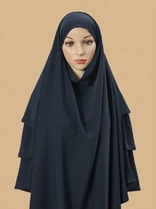 1入時尚女士純色雪紡三層披肩，防曬，適用於日常外出和阿巴亞搭配 - 藏蓝色 - 查看 4