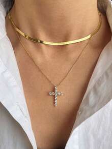 1入經典s925純銀吊墜項鍊,精緻奢華鍍金項圈,適合女性送禮 - 金色 - 查看 1