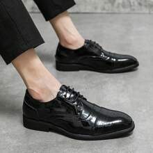 Men's Brogue Patent Leather Shoes, Pointed Toe Lace-Up Dress/Formal/Casual Low Top Shoes