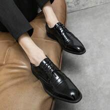 Men's Brogue Patent Leather Shoes, Pointed Toe Lace-Up Dress/Formal/Casual Low Top Shoes