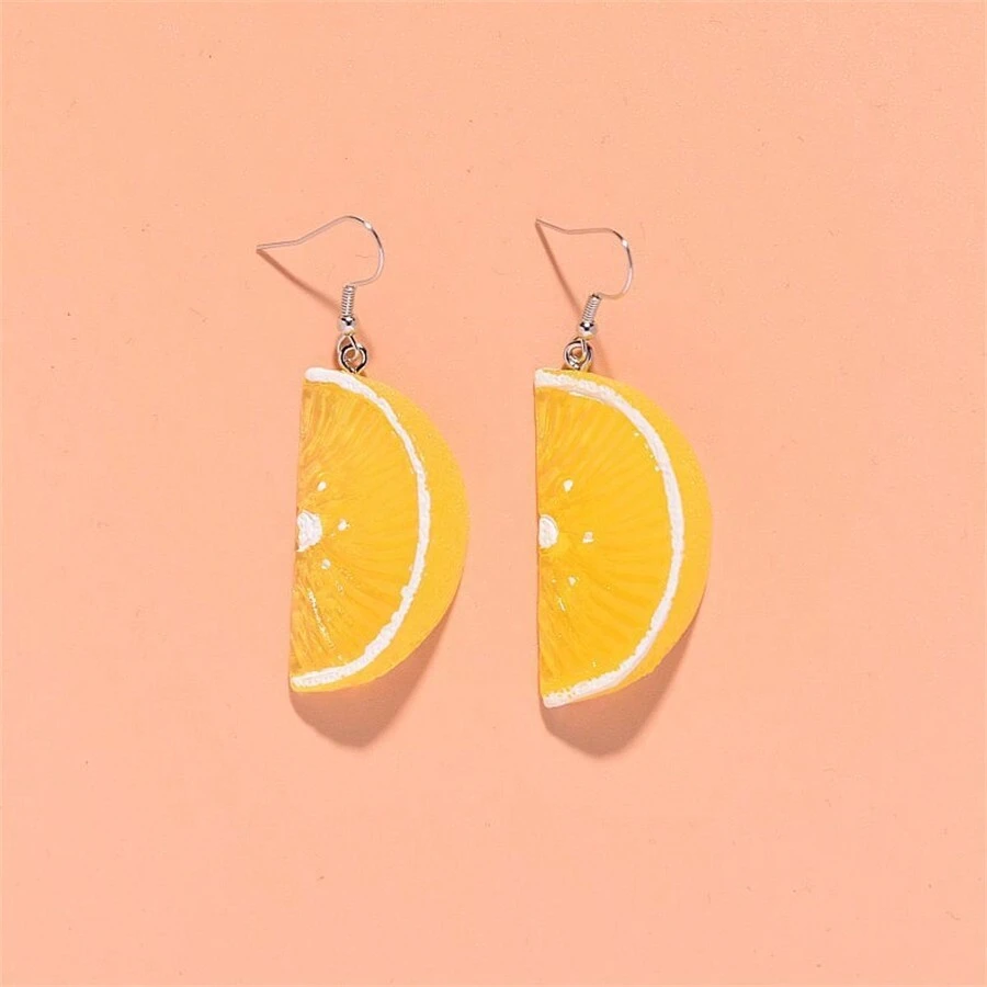 1 件橙色楔形 3D 水果树脂耳环，适合女士，趣味个性化耳环，生日礼物，派对配饰 - 黃色 - 查看 1