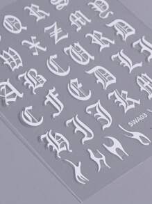 2张哥特风美甲贴纸，Y2K复古大写英文字母图案，美甲设计，黑白美甲贴纸，DIY美甲装饰用品 - 黑與白 - 查看 7