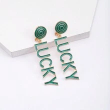 1pair Green Personalized St. Patrick's Day Tassel Earrings With Letters 'Lucky Good' Made Of Alloy & Fabric For Women's Daily Wear Or Festive Events - Green Lucky - View 6