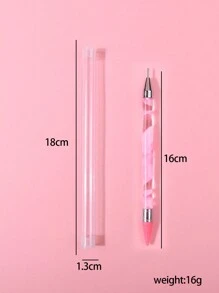 Nail Art Rhinestone Picker Wax Tool Dual-Ended Crystal Studs Gemstones Beads Jewel Applicator With Wax Head, New Marble & Acrylic Rhombus Gel Nail Pencil For Manicure, 1pc - Pink - View 7