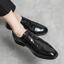Men's Brogue Patent Leather Shoes, Pointed Toe Lace-Up Dress/Formal/Casual Low Top Shoes