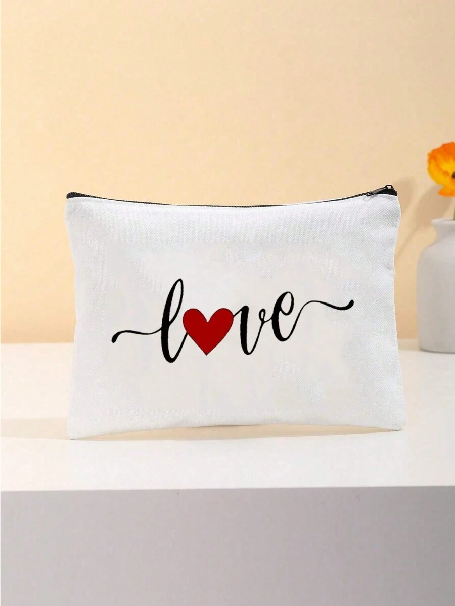 [情人节礼物] 时尚爱心图案拉链化妆包、手拿包收纳包、情人节化妆包、化妆包、便携式化妆品旅行包、防水拉链袋、化妆品袋、情人节礼物、送给男朋友和女朋友的生日礼物、他或她的礼物、情人节快乐、结婚纪念日 - 白色 - 查看 1