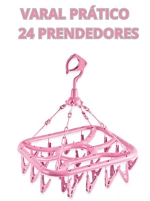 Varal De Roupas Intimas Rosa Prático 24 Prendedores Cuecas Calcinhas - Rosa Bebê - Visão 1
