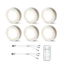 無線1500mah可充電led 3/6個薄餅形壁櫥燈,遙控器,磁性安裝,適用於廚房、櫥櫃、展示櫃 - 白色 - 查看 1