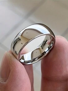 1個時尚極簡不鏽鋼8mm男戒指 - 銀色 - 查看 1
